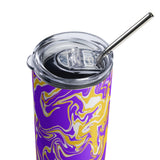 Purple Gold and White Oil Spill 20 oz Stainless Steel Tumbler | BigTexFunkadelic
