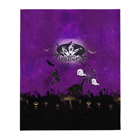 SEASONAL Purple and Black Halloween Scene Throw Blanket | Size 50