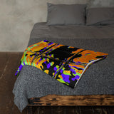 Orange Violet Blacklight Inspired Rave Glitch Tile Plaid Throw Blanket | Size 50" x 60" | Home Goods | BigTexFunkadelic