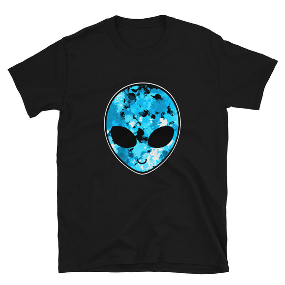 Blue Alien Head Short-Sleeve Unisex T-Shirt | Black | BigTexFunkadelic