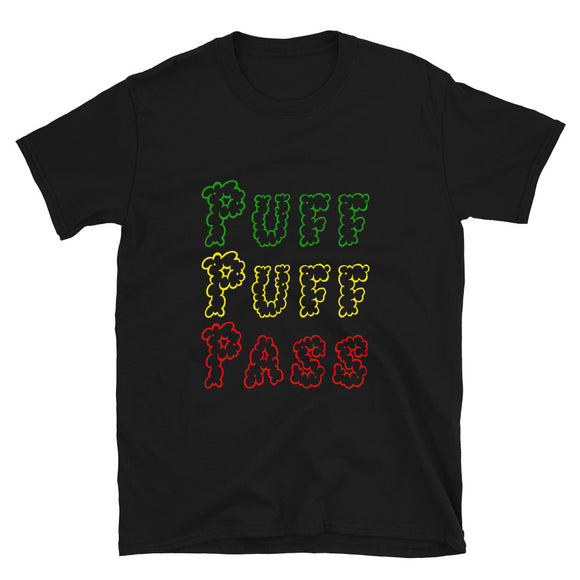 Puff Puff Pass Rasta Smoke Short-Sleeve Unisex T-Shirt | Black | BigTexFunkadelic 
