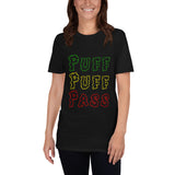 Puff Puff Pass Rasta Smoke Short-Sleeve Unisex T-Shirt | Black | BigTexFunkadelic 