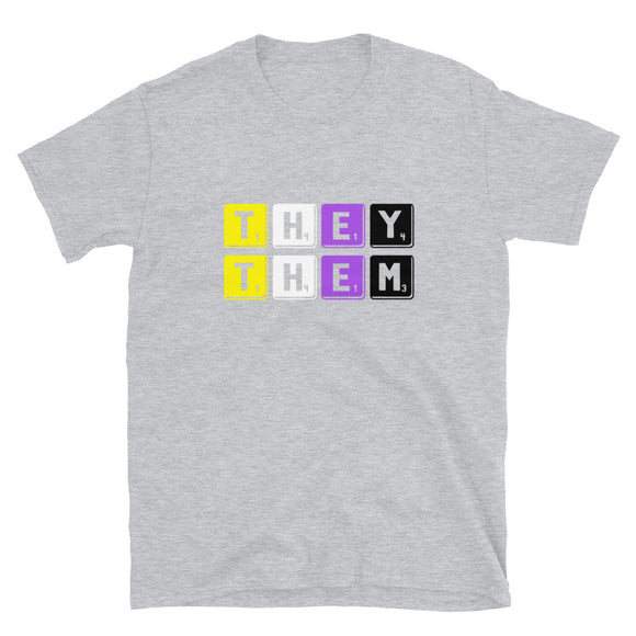 Non-Binary Pride They/Them Pronouns Short-Sleeve Unisex T-Shirt | LGBTQ+ Pride | Sport Grey | BigTexFunkadelic