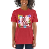 Good Vibes Floral Tri-Blend Short Sleeve T-Shirt | Red | BigTexFunkadelic